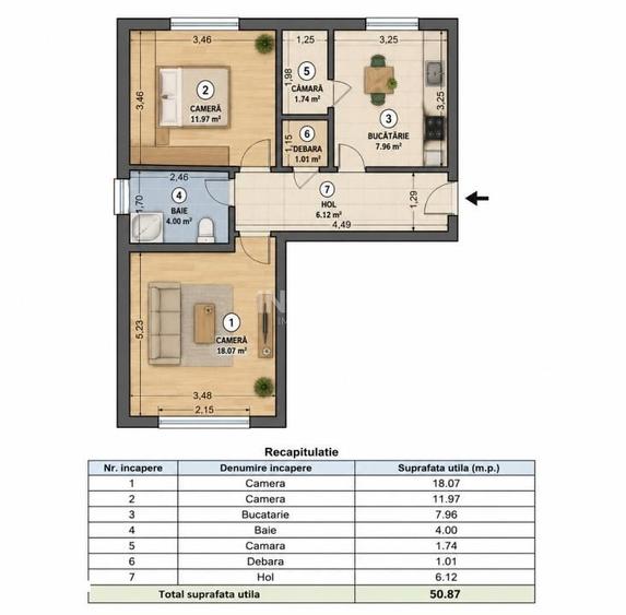 Apartament cu 2 camere decomandat în Central