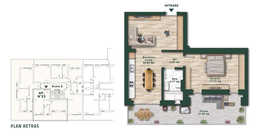 Apartament cu 2 camere semidecomandat în Torontalului