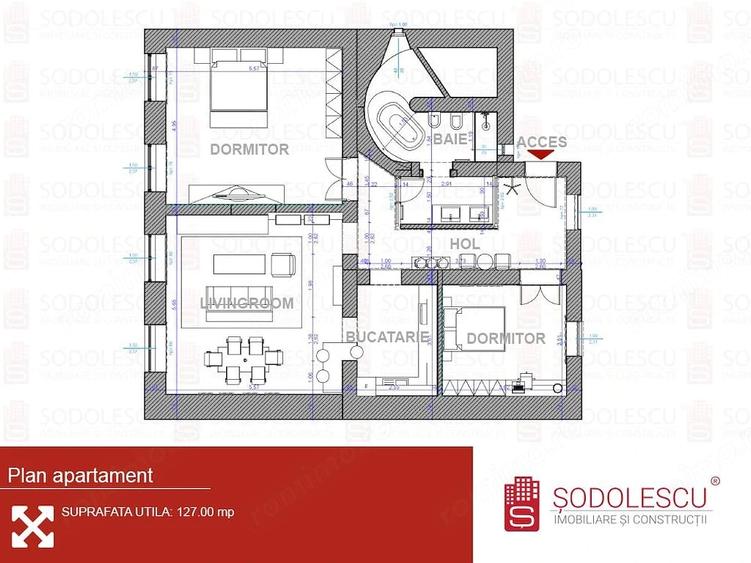 Apartament cu 3 camere decomandat în Odobescu