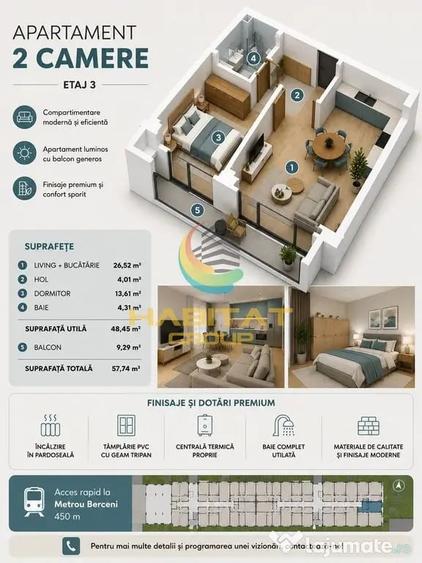 Apartament cu 2 camere semidecomandat în Central