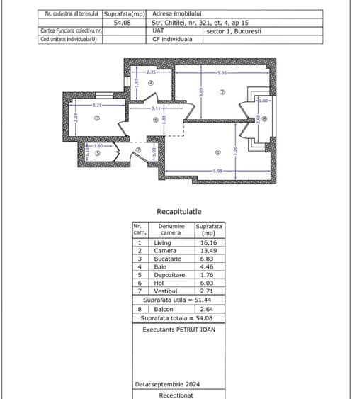 Apartament cu 2 camere decomandat în Chitila