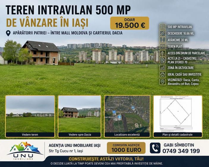 Teren Construcții intravilan de 500 mp, în Dacia