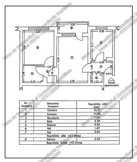 Apartament cu 2 camere semidecomandat în Dacia