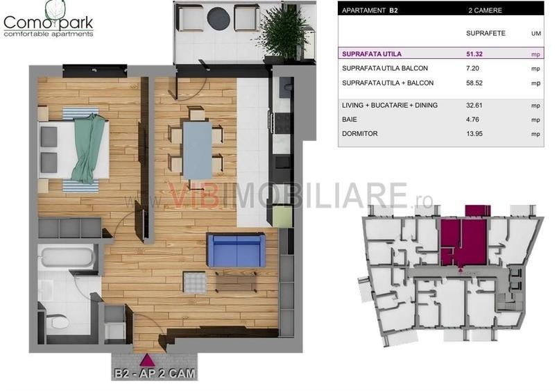 Apartament cu 2 camere în Virtuții