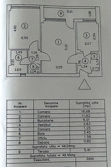 Apartament cu 2 camere semidecomandat în Basarabia