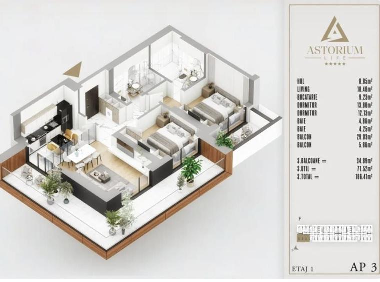 Apartament cu 3 camere decomandat în Theodor Pallady