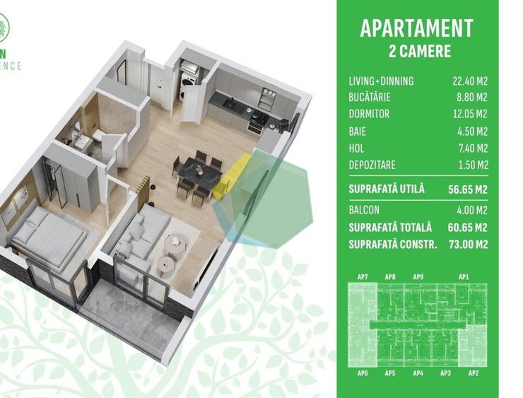 Apartament cu 2 camere semidecomandat în Vest