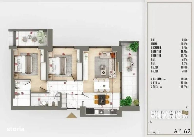 Apartament cu 3 camere în Central