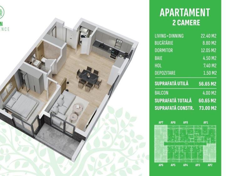 Apartament cu 2 camere semidecomandat în Vest