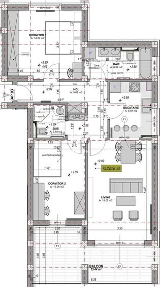 Apartament cu 3 camere semidecomandat în Exterior Vest
