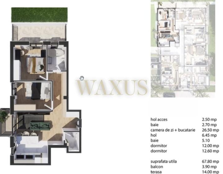 Apartament cu 3 camere semidecomandat în Baciu