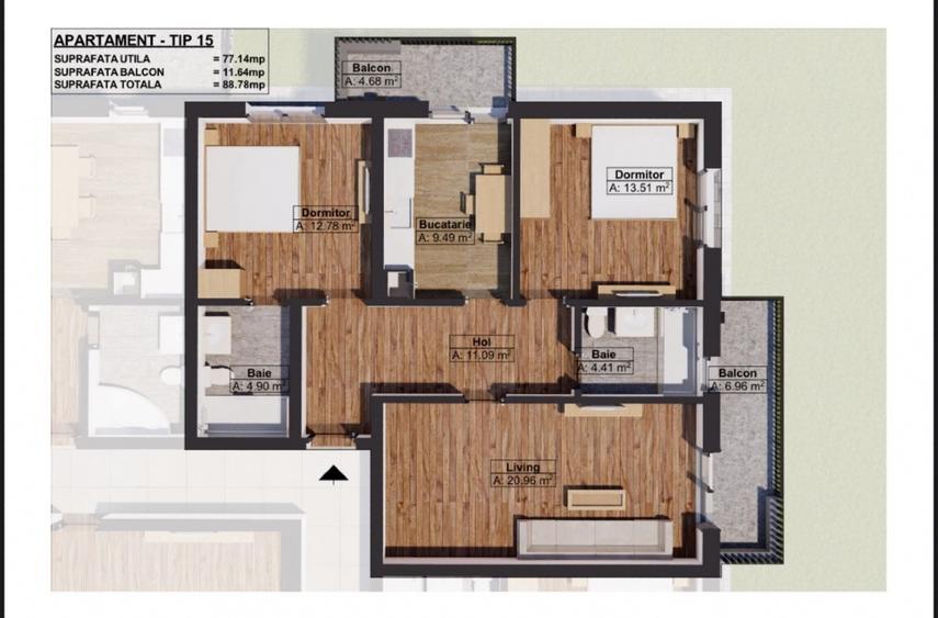 Apartament cu 3 camere decomandat în Dobroești