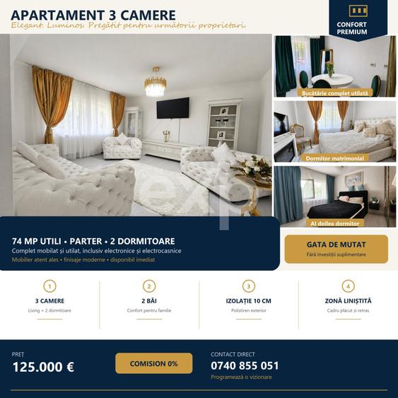 Apartament cu 3 camere decomandat, mobilat în Câmpina