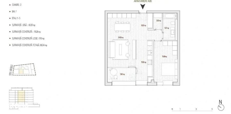 Apartament cu 2 camere în Cișmigiu