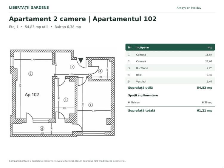 Apartament cu 2 camere decomandat, mobilat în Nord