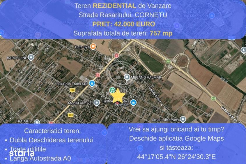 OCAZIE- teren intravilan cu dubla deschidere- Cornetu - 1
