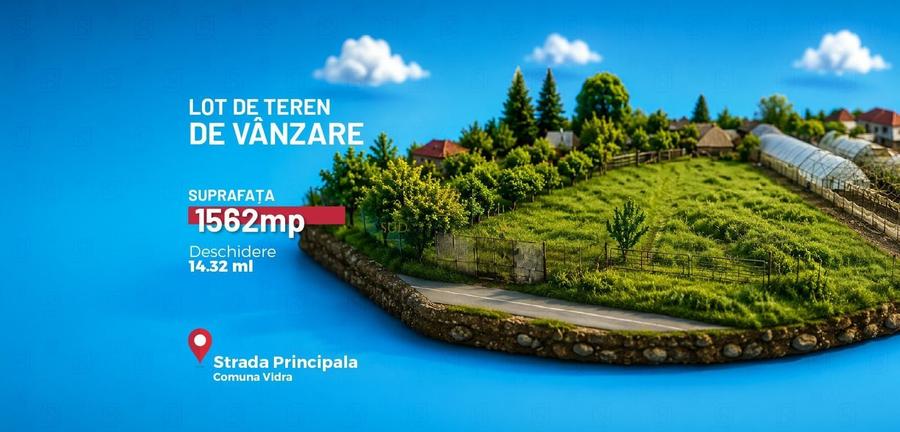 Teren Construcții intravilan de 1562 mp, în Vidra