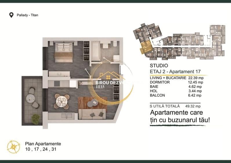 Garsonieră decomandată în Theodor Pallady