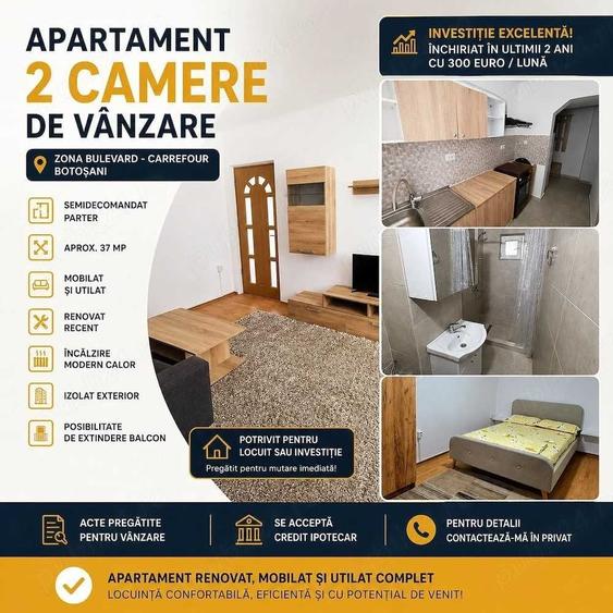 Apartament cu 2 camere semidecomandat în Central