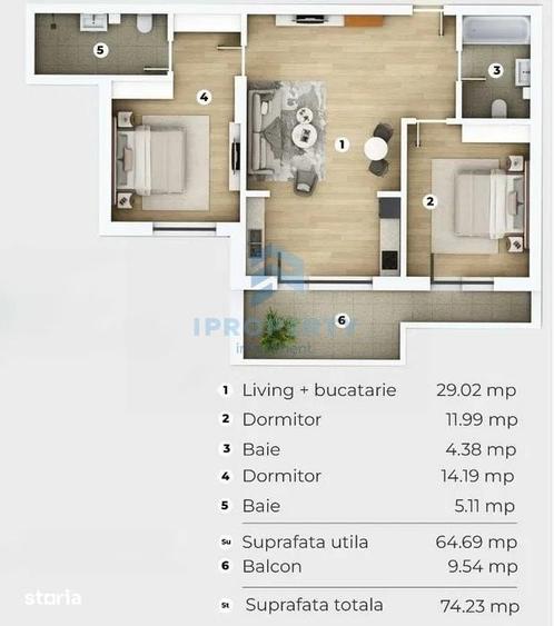 Apartament cu 3 camere semidecomandat în Central