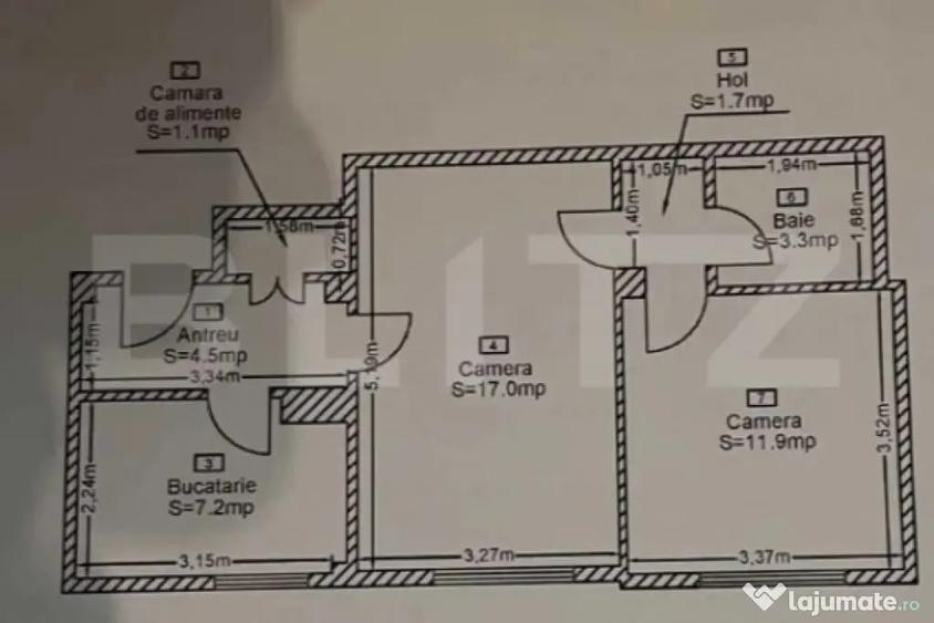 Apartament cu 2 camere semidecomandat în Horea
