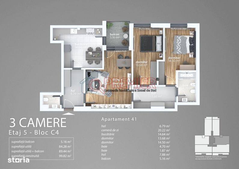 Apartament cu 3 camere decomandat în Brâncoveanu