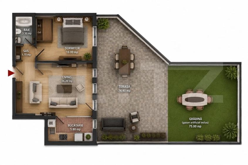 Apartament 2 camere, CF, terasă spectaculoasă 75 mp, Zona Vivo - 1