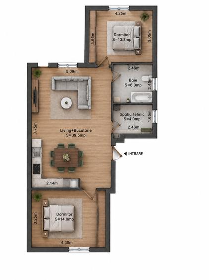 Duplex cu 3 camere cu Teren 320 Mp în Moșnița Veche