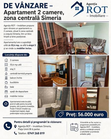 Vand apartament 2 camere Simeria central - 1
