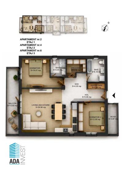 Apartament cu 3 camere decomandat în Central