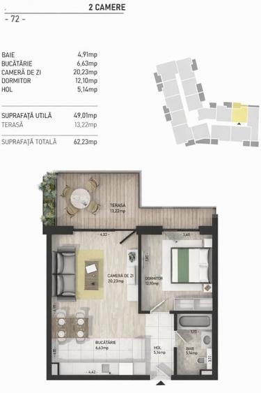 Apartament cu 2 camere semidecomandat în Semicentral