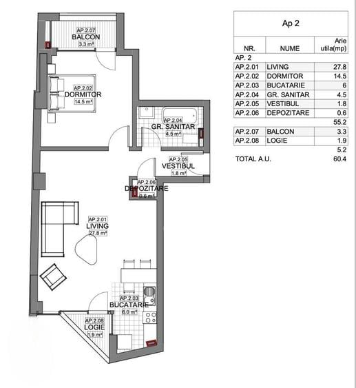 Apartament cu 2 camere în Obor