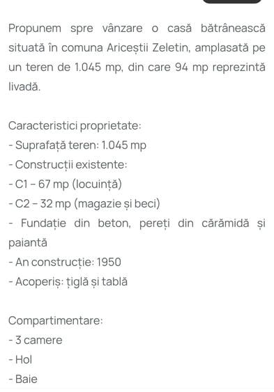 Casă cu 3 camere în Ariceștii Zeletin