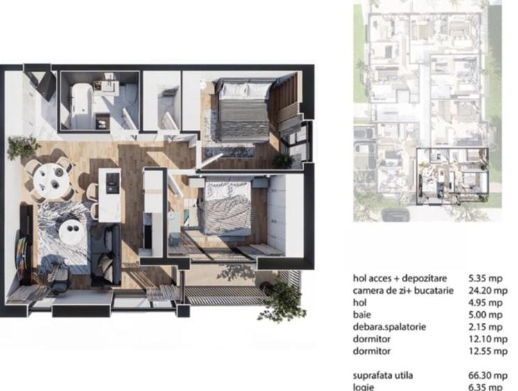 Apartament cu 3 camere în Baciu