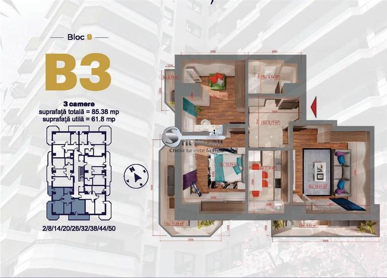 Apartament cu 3 camere decomandat în Copou
