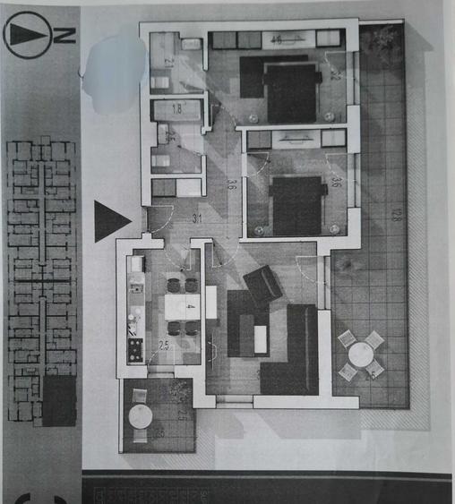 Apartament cu 3 camere decomandat în Titan
