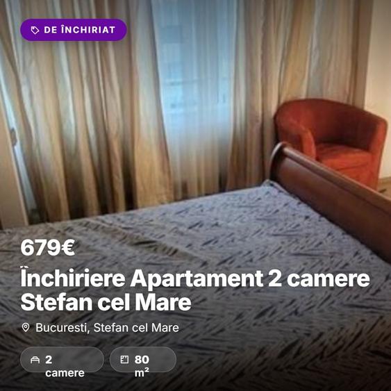 Apartament cu 2 camere decomandat, mobilat în Ștefan cel Mare