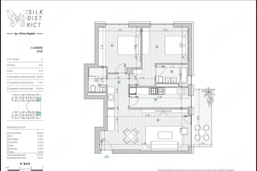 Apartament cu 3 camere decomandat în Exterior Vest