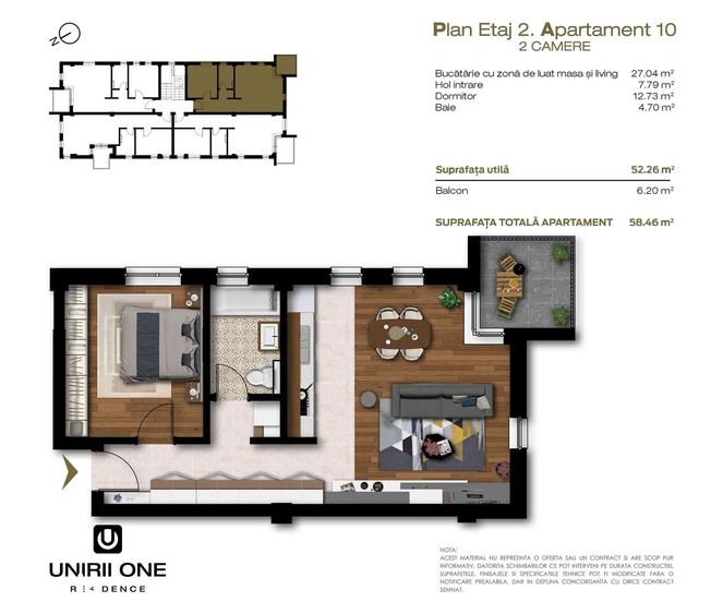 Apartament cu 2 camere în Unirii