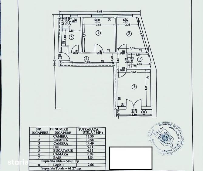 Apartament cu 3 camere în Central