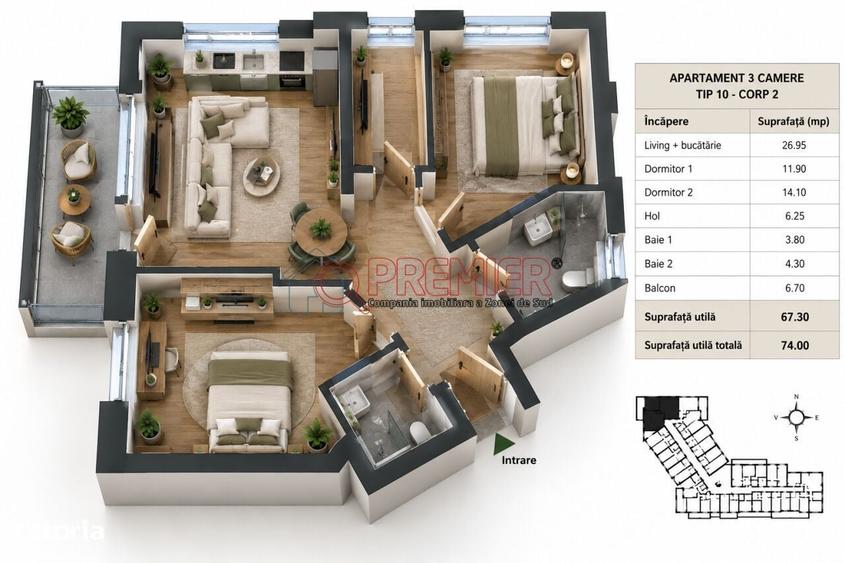 Apartament cu 3 camere decomandat în Metalurgiei