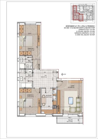 Apartament cu 3 camere în Theodor Pallady