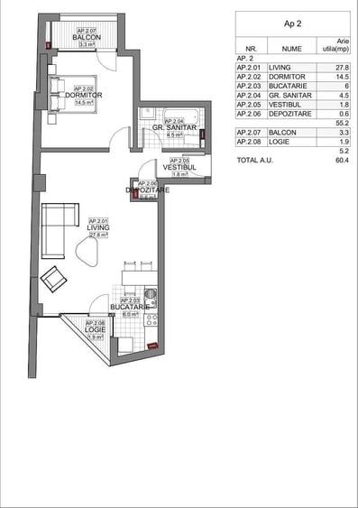Apartament cu 2 camere semidecomandat în Eminescu