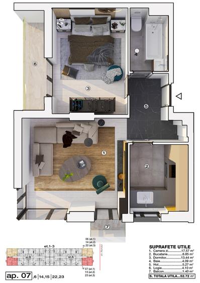 Apartament 2 camere, decomandat - 6