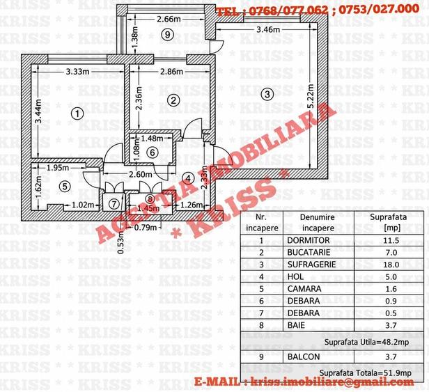 Apartament cu 2 camere decomandat în Eremia