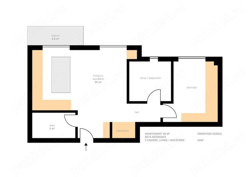 Apartament cu 3 camere semidecomandat în Chinteni