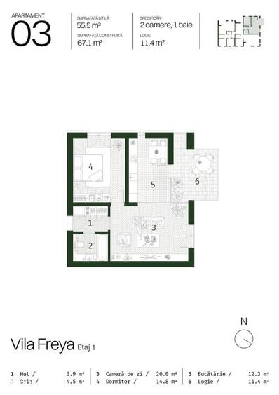 Apartament cu 2 camere în Paleu