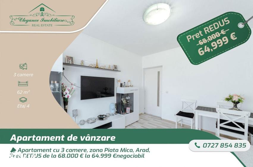 Apartament cu 3 camere semidecomandat în Central