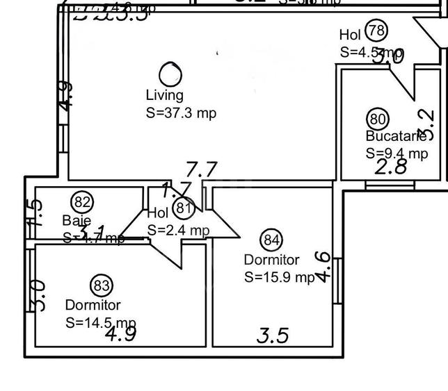 Apartament cu 3 camere în Central