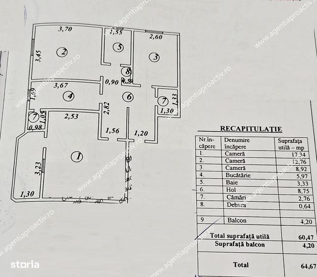 Apartament cu 3 camere decomandat în Central